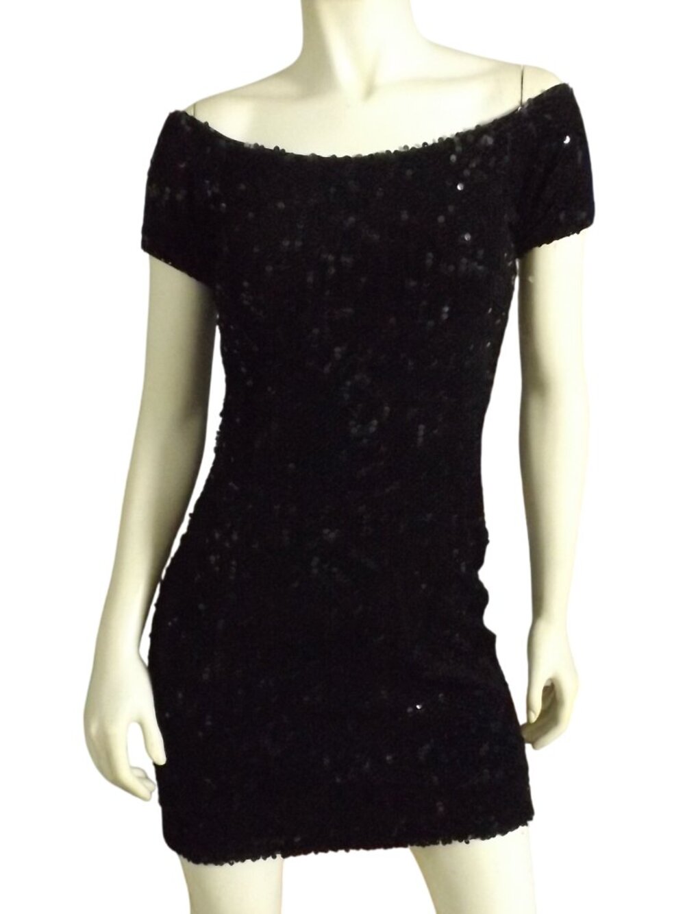 DRESS THE POPULATION Evening Dress, M, Fully Flocked/Velvet Sequins,Off shoulder
